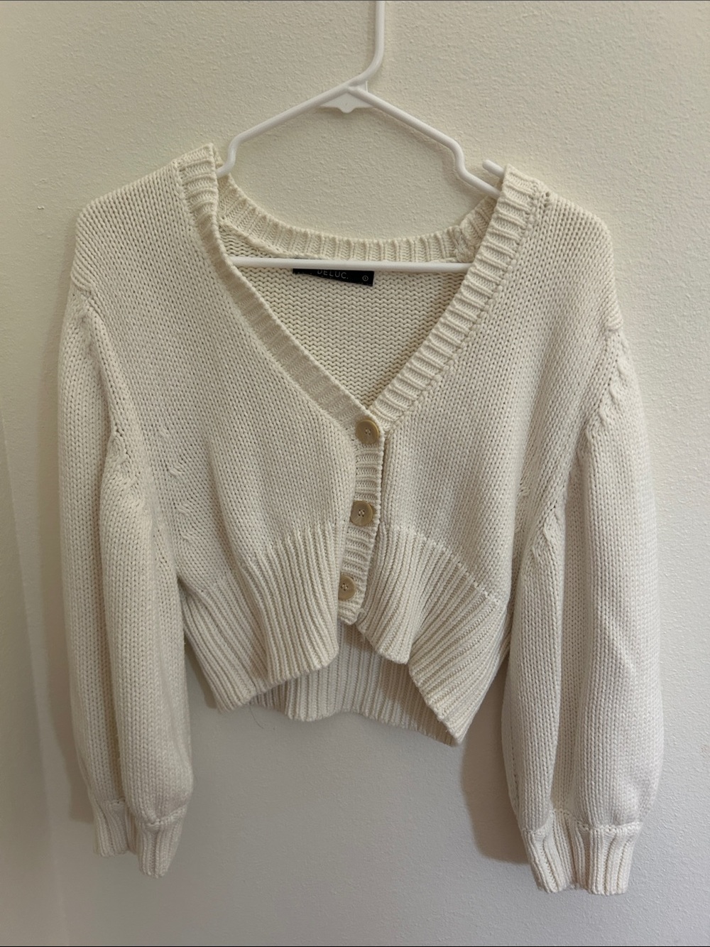 Deluc Cream Cropped V-Neck Button Cardigan